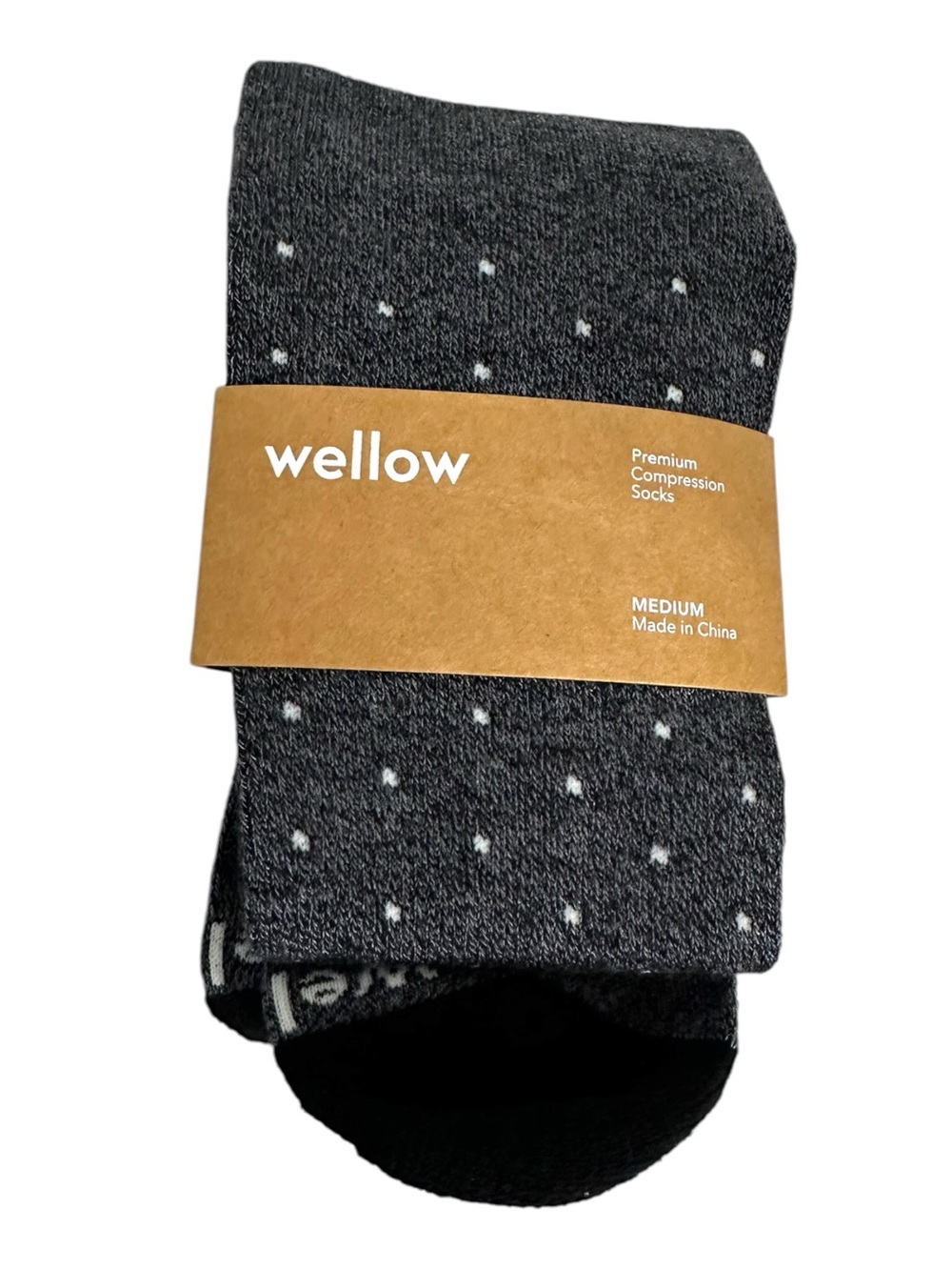 NEW Wellow Bamboo Compression Socks Gray White Dot Medium 18-25 mmHg Unisex